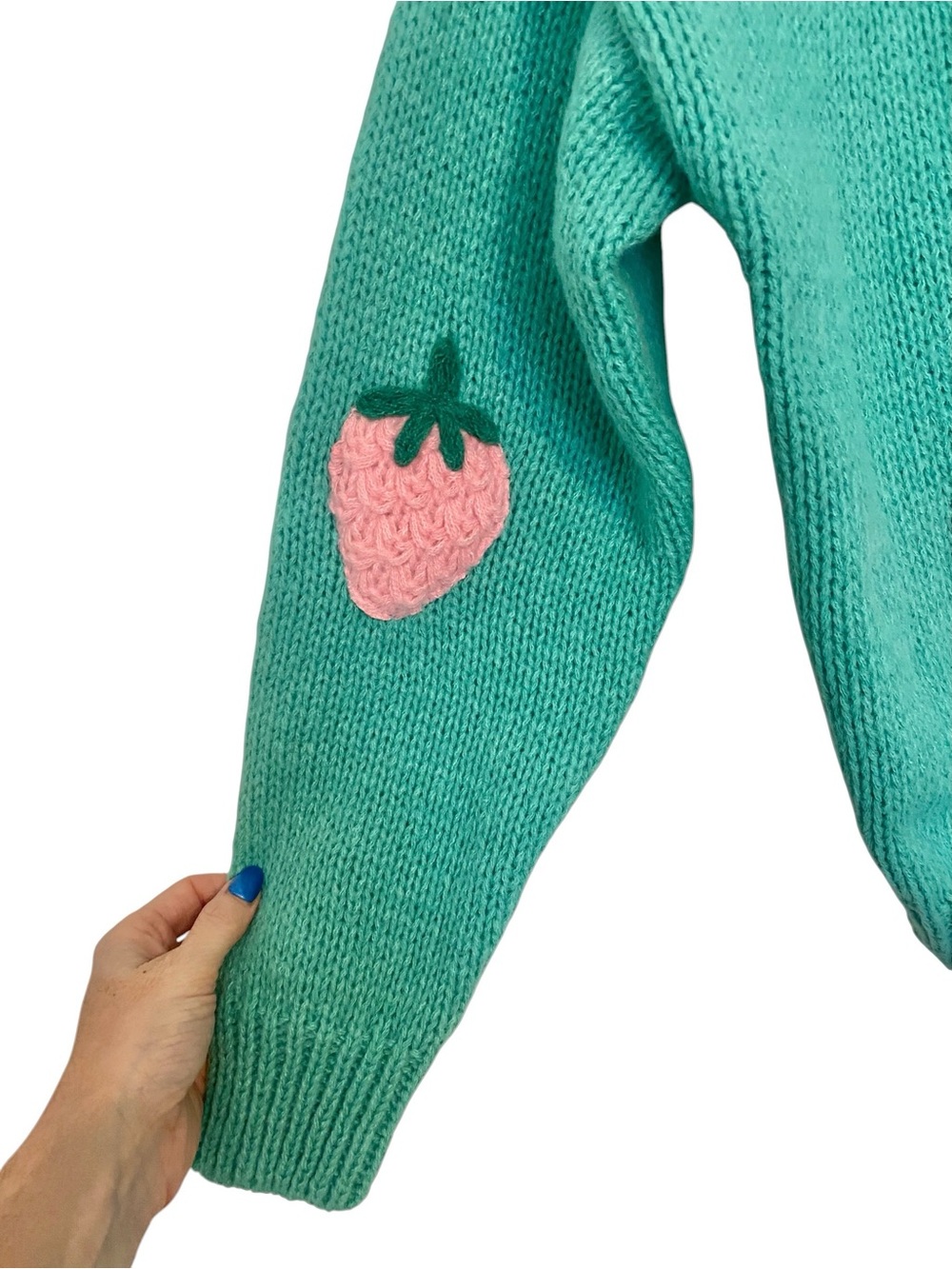Luna Ivy Mint Green Strawberry Chunky Knit Cardigan NWT Small - Picture 4 of 7
